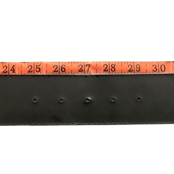 Vtg Black Western Style Belt Ornate Silver Buckle 25-29” Waist 2" Wide - Picture 5 of 6